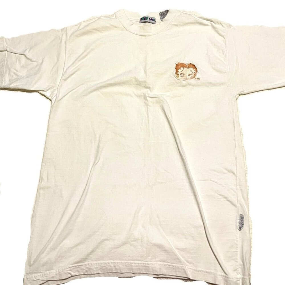 Vintage 90s Betty Boop Embroidered T Shirt Toon Time KFS Fleischer White Large - Picture 1 of 11